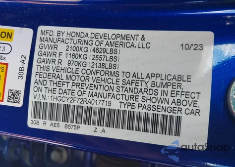 2024 Honda Accord Hybrid Sport-L z USA, uszkodzony, nr VIN 1HGCY2F72RA017719